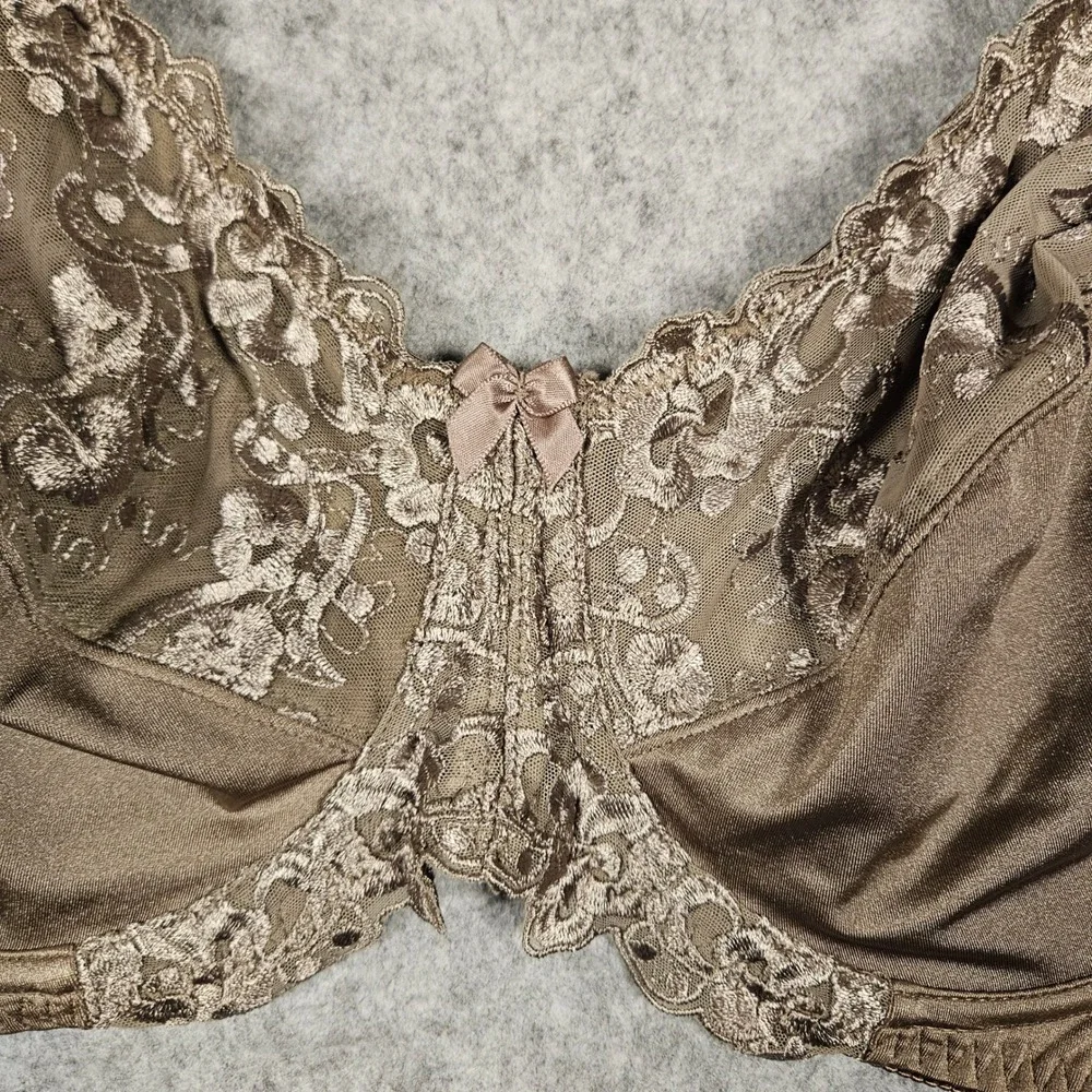 TELIMUSSTO Womens Brown Lace Embroidered Underwire Bra Comfort Support Sz 46DDD